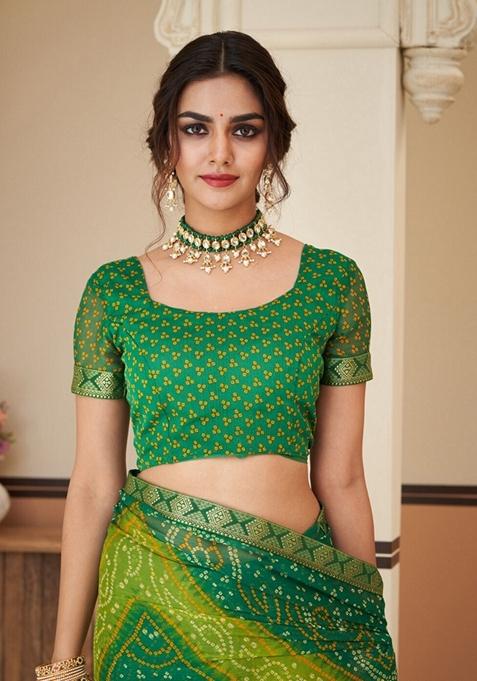 Green Bandhani Print Chiffon Saree Set