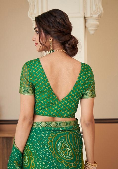 Green Bandhani Print Chiffon Saree Set