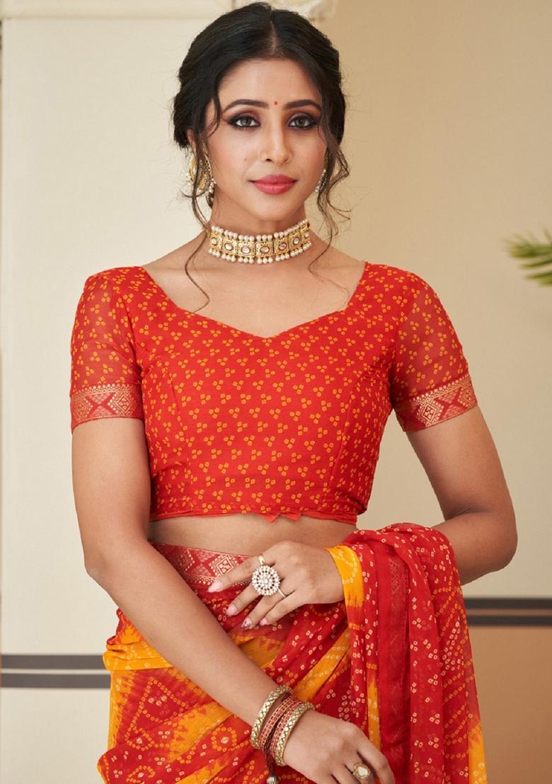 Maroon Bandhani Print Chiffon Saree Set