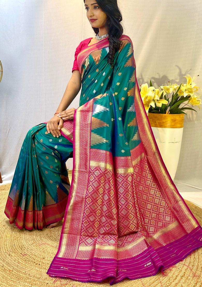 Rama Blue Zari Woven Kanchi Silk Saree Set