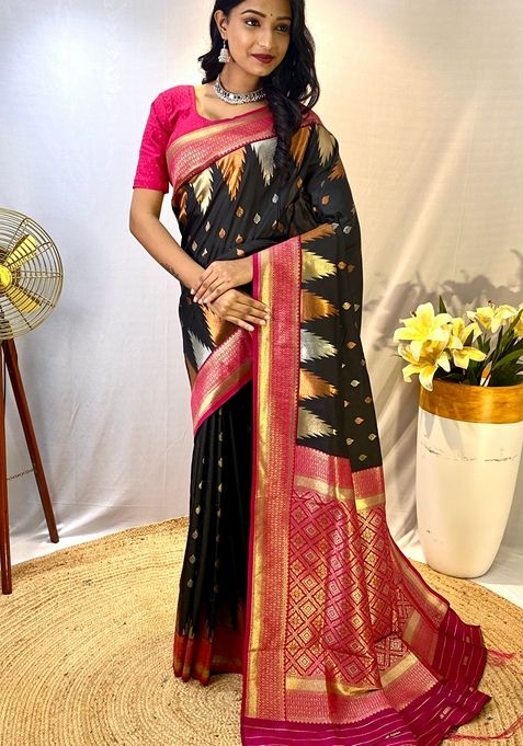 Black Zari Woven Kanchi Silk Saree Set