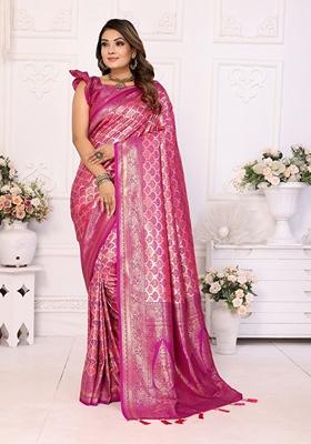 Multicolor Woven Banarasi Silk Saree Set