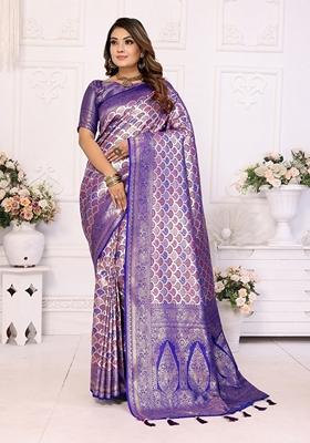 Multicolor Woven Banarasi Silk Saree Set