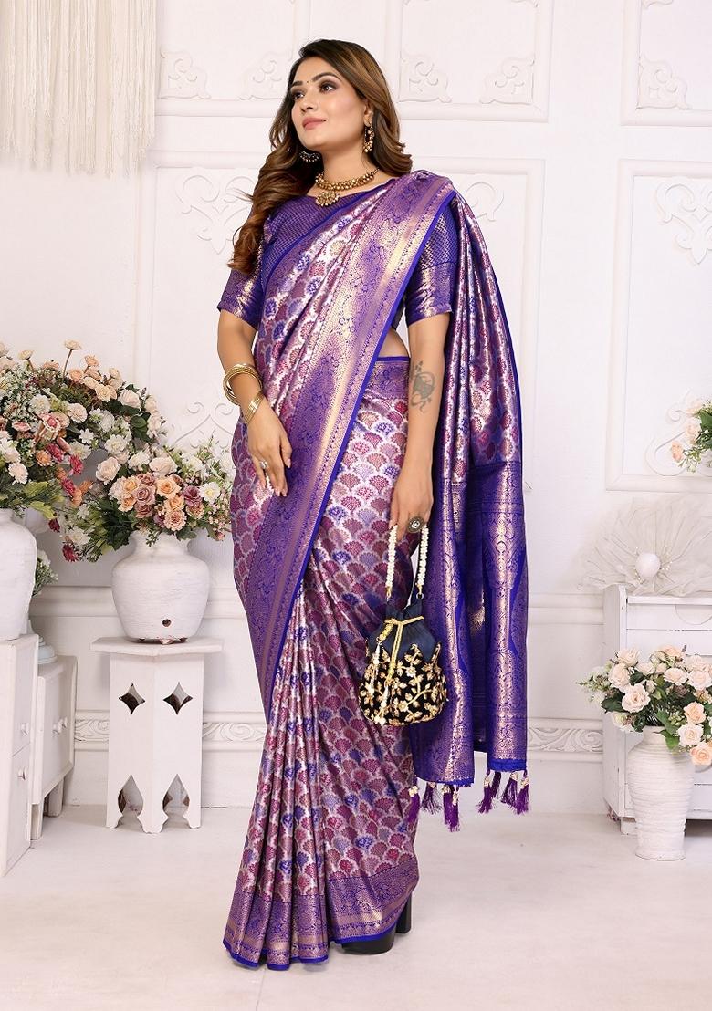 Multicolor Woven Banarasi Silk Saree Set