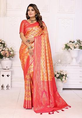 Multicolor Woven Banarasi Silk Saree Set