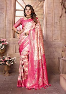 Multicolor Woven Banarasi Silk Saree Set
