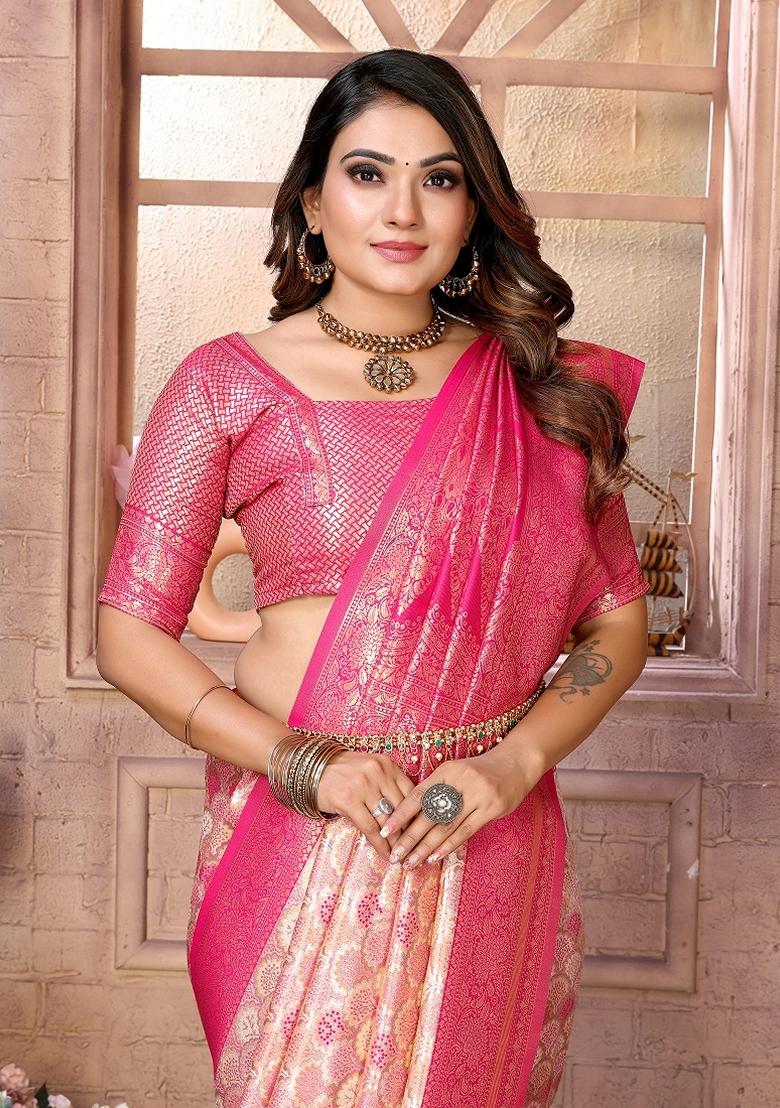 Multicolor Woven Banarasi Silk Saree Set