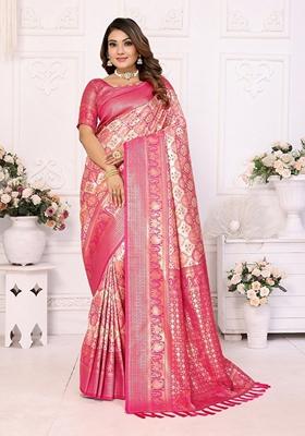 Multicolor Woven Banarasi Silk Saree Set