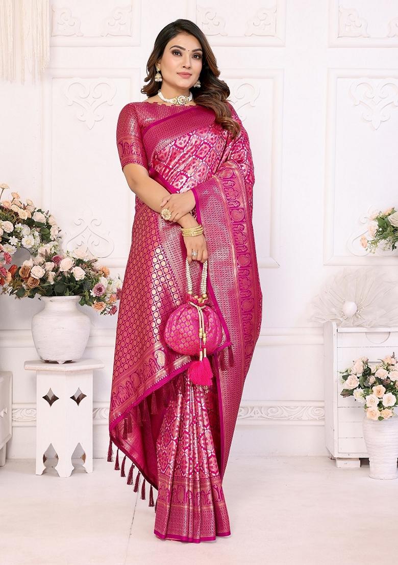 Multicolor Woven Banarasi Silk Saree Set