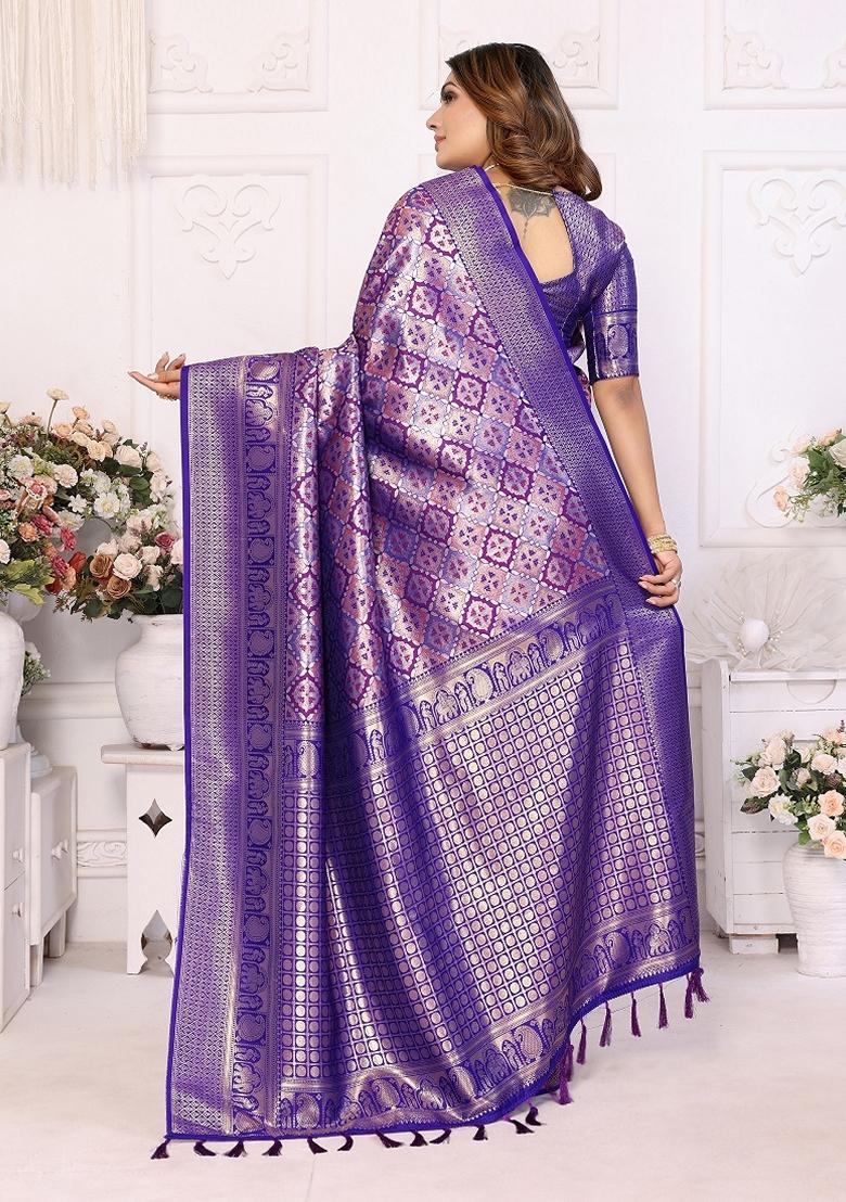 Multicolor Woven Banarasi Silk Saree Set