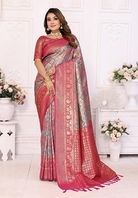 Multicolor Woven Banarasi Silk Saree Set