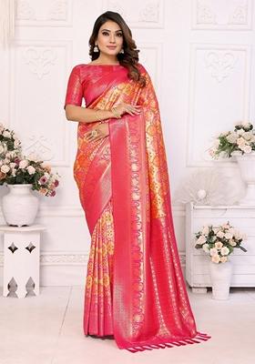 Multicolor Woven Banarasi Silk Saree Set