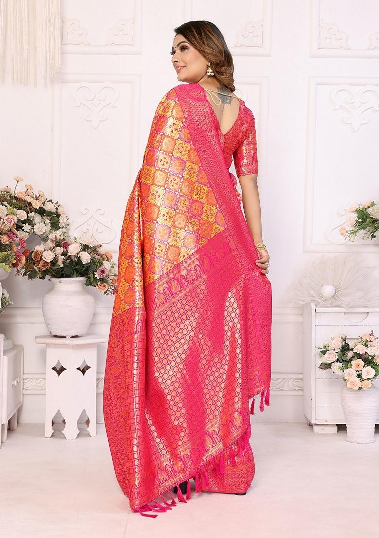 Multicolor Woven Banarasi Silk Saree Set