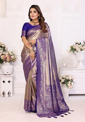 Blue Woven Banarasi Silk Saree Set