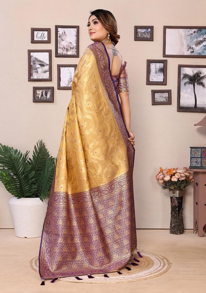 Multicolor Woven Banarasi Tissue Silk Saree Set