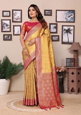 Multicolor Woven Banarasi Tissue Silk Saree Set