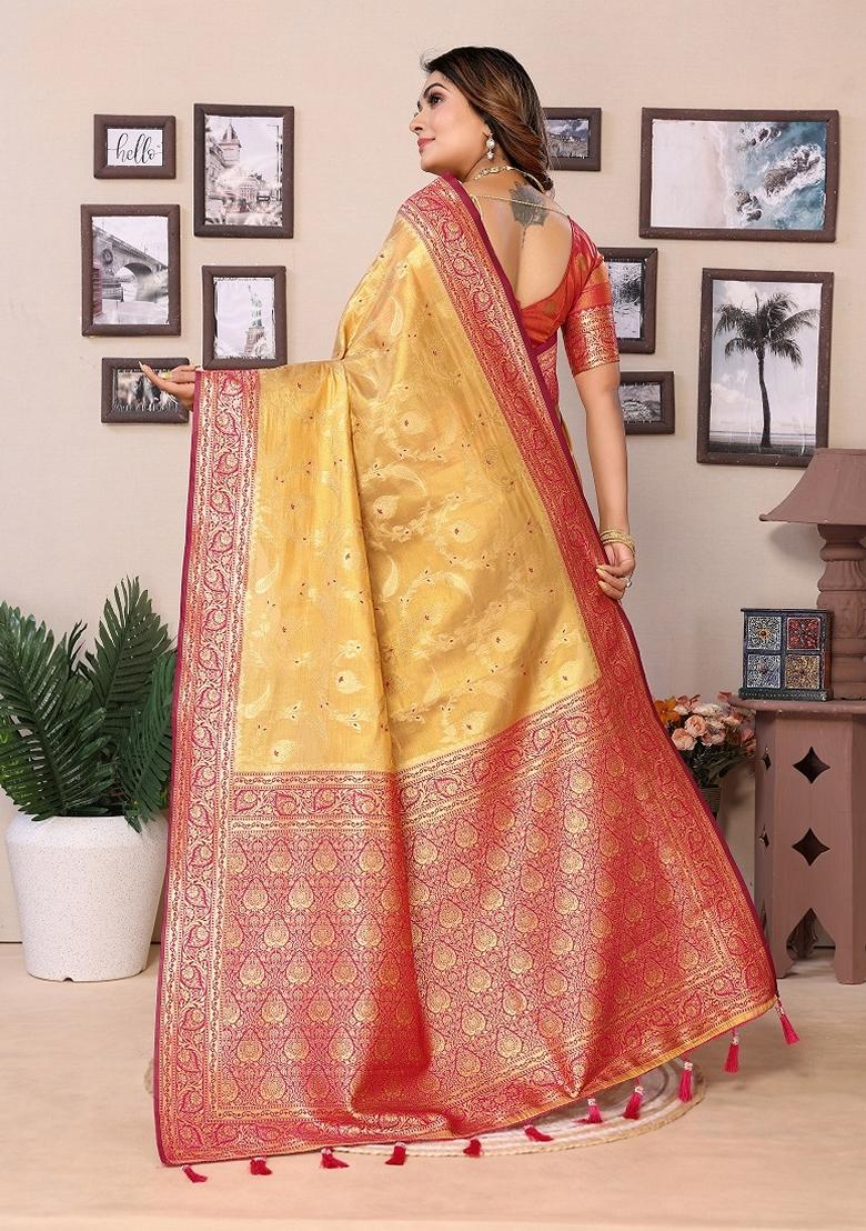 Multicolor Woven Banarasi Tissue Silk Saree Set