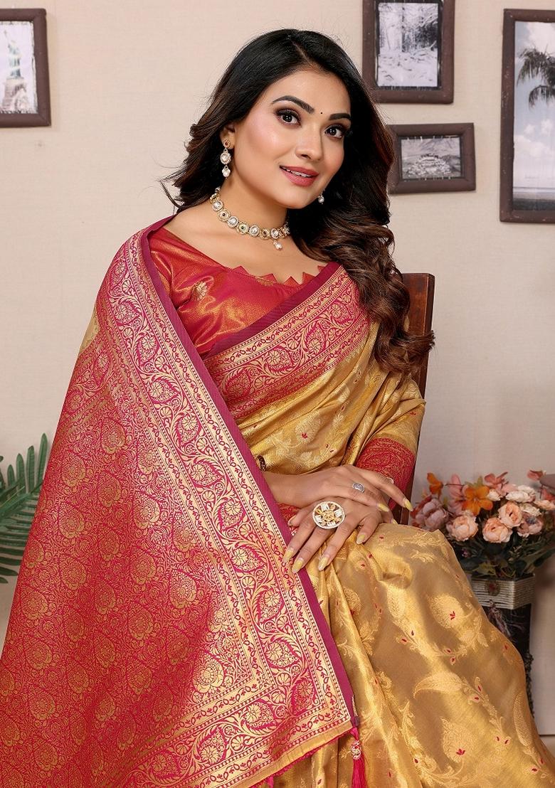 Multicolor Woven Banarasi Tissue Silk Saree Set