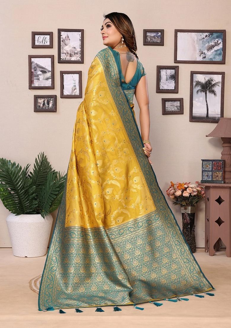 Multicolor Woven Banarasi Tissue Silk Saree Set