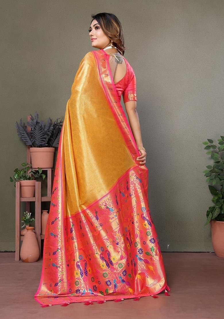Yellow Woven Banarasi Tissue Silk Saree Set