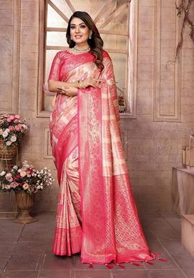 Cream Woven Banarasi Silk Saree Set