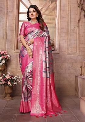Grey Woven Banarasi Silk Saree Set