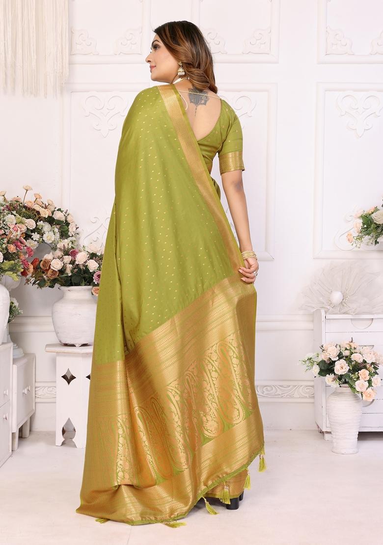 Pista Green Woven Soft Silk Saree Set