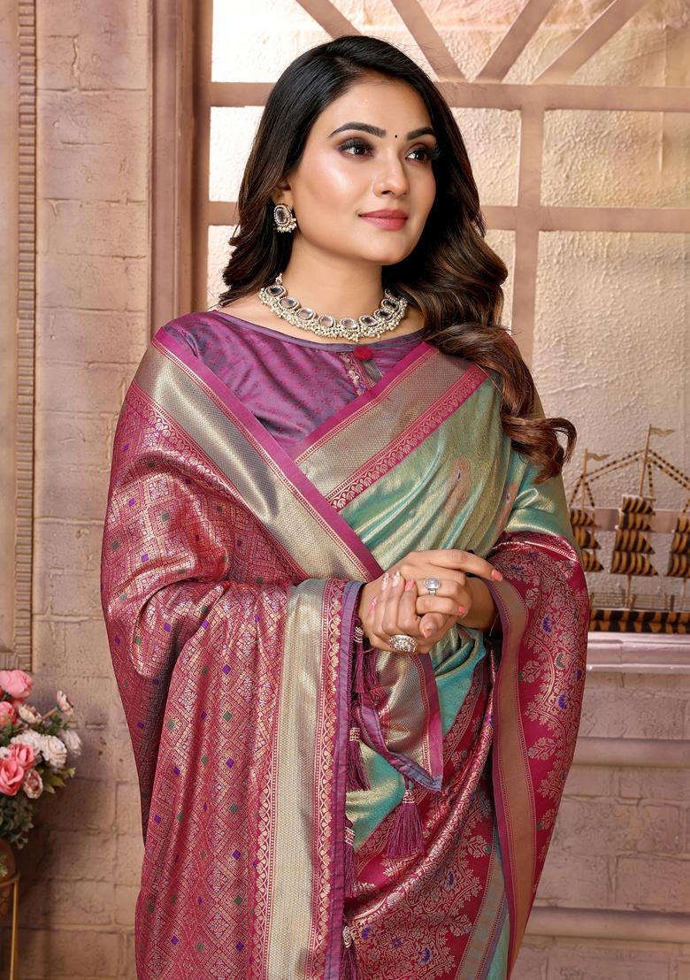 Dark Green Woven Tissue Silk Saree Set