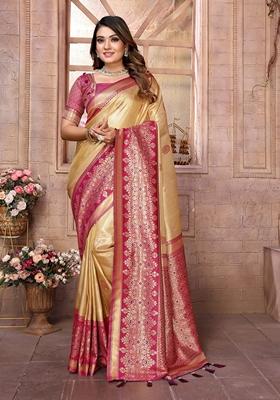 Golden Woven Tissue Silk Saree Set