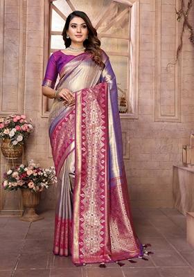 Purple Woven Tissue Silk Saree Set