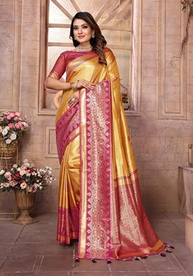 Yellow Woven Tissue Silk Saree Set