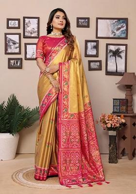 Mustard Yellow Woven Tissue Silk Saree Set