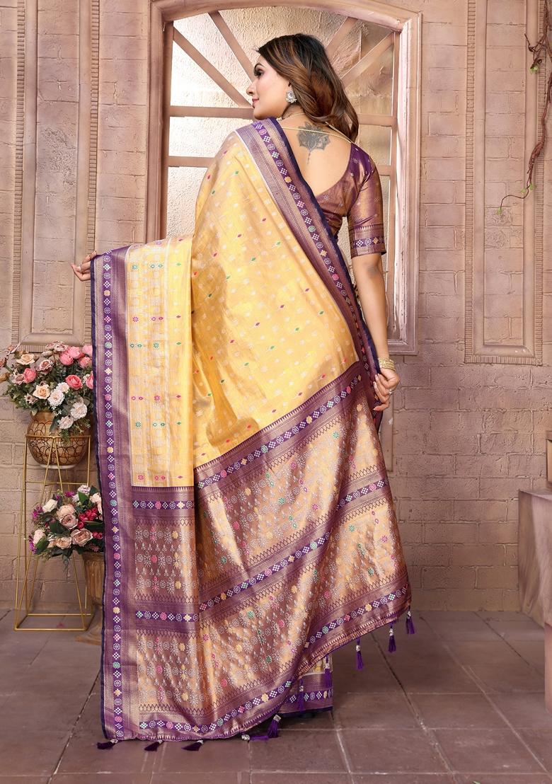 Golden Woven Tissue Silk Saree Set
