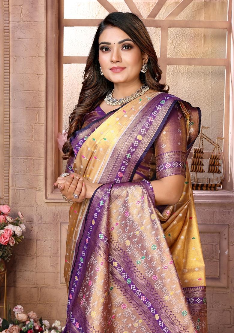 Golden Woven Tissue Silk Saree Set