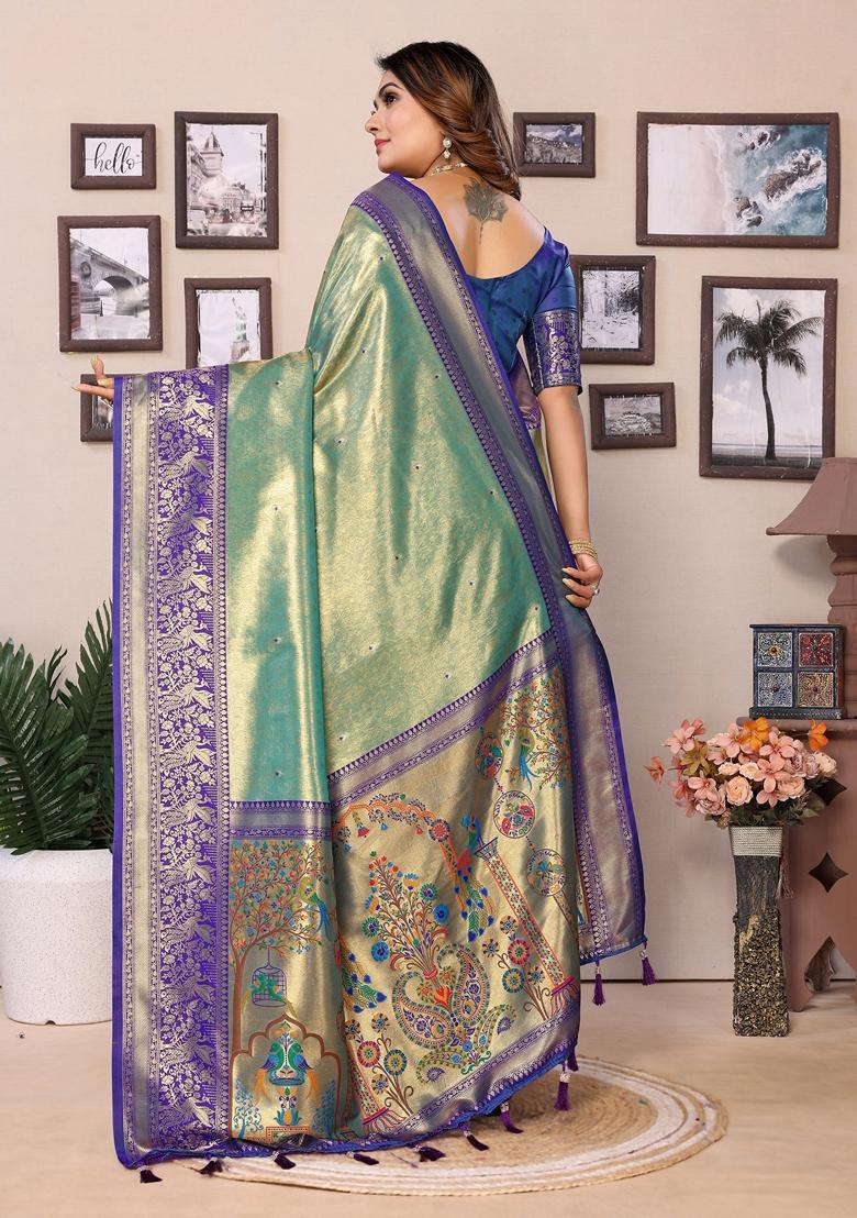 Green Woven Tissue Silk Saree Set