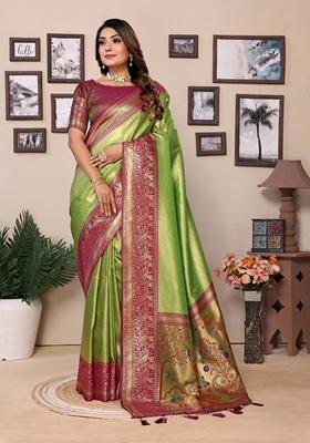Pista Green Woven Tissue Silk Saree Set