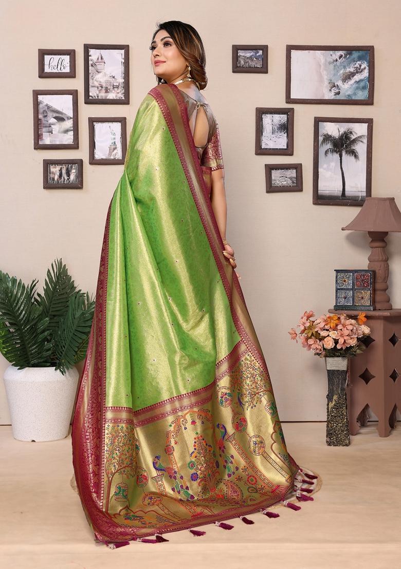 Pista Green Woven Tissue Silk Saree Set
