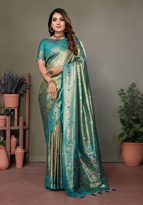 Rama Green Woven Tissue Silk Saree Set