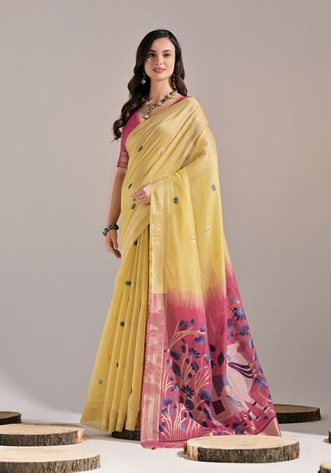 Pink Muga Cotton Saree with Thread Woven Flower Design main image 0