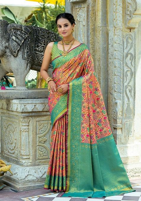 Rama Blue Zari Woven Kanjivaram Saree Set