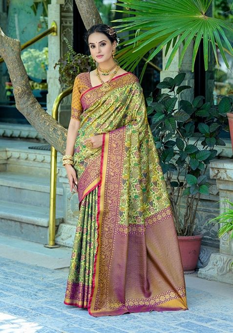 Wine Zari Woven Kanjivaram Saree Set