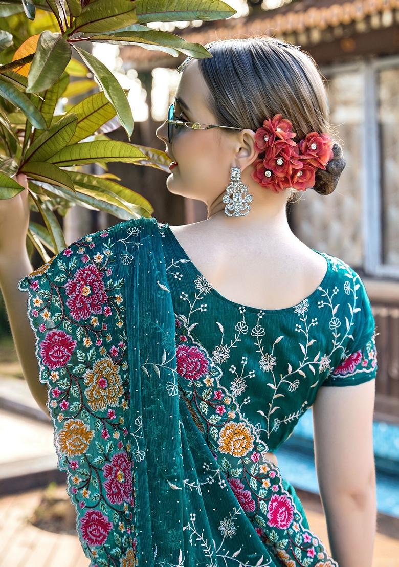 Morpeach Resham Embroidered Burberry Silk Saree Set