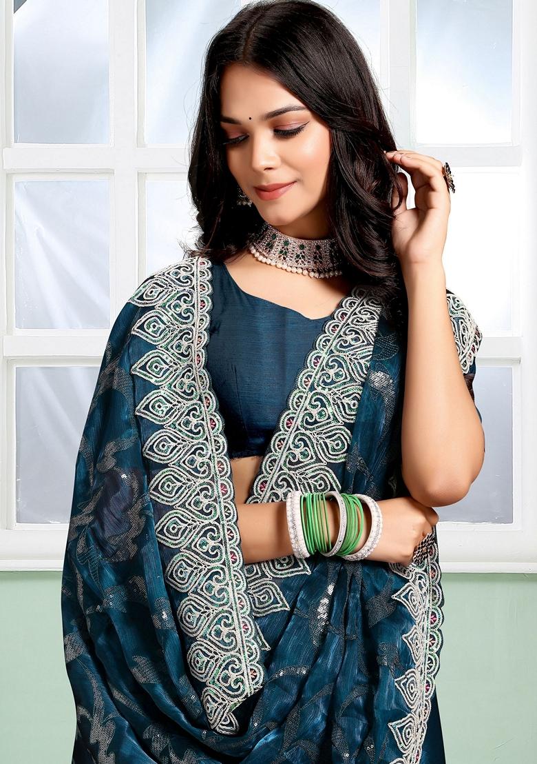 Morpeach Sequin Embroidered Jimmy Choo Silk Saree Set