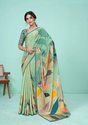 Green Digital Print Crepe Soft Silk Saree Set