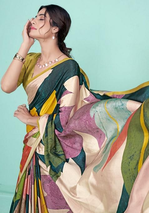 Multicolor Digital Print Crepe Soft Silk Saree Set