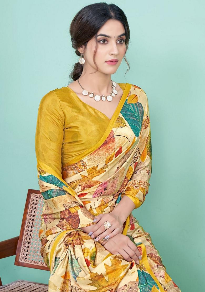 Multicolor Digital Print Crepe Soft Silk Saree Set