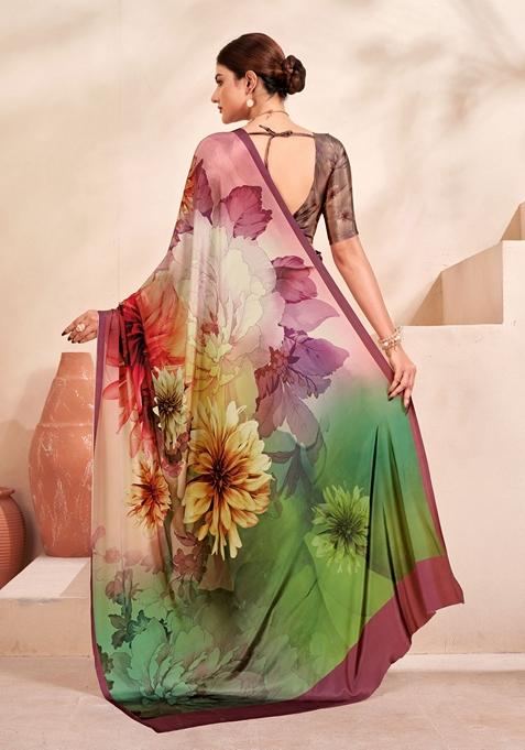 Multicolor Digital Print Crepe Soft Silk Saree Set