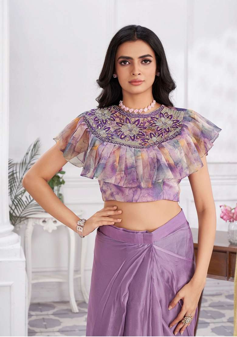 Pink Sequin Embroidered Shimmer Georgette Saree Set - Indya