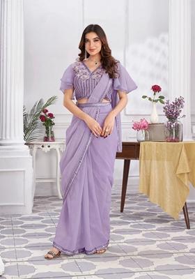 Mauve Sequin Embroidered Shimmer Georgette Saree Set