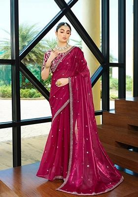 Rani Pink Solid Jimmy Choo Saree Set